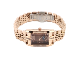 Relógio Feminino de Pulseira de Aço Mostrador Retangular Strass Dourado rosa 30m