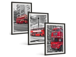 Composição De Quadros Ônibus Vermelhos, Londres Moldura Preta Quadros Para O Escritório Espelharte (3 Piezas De 40x60 Cm)
