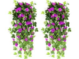 Conjunto de 2 Mudas Artificiais de Glicínia, Planta Suspensa para Parede, Casa, Cesto para Casa, 90 Cm AQUAFORGE (flor Roxa e Verde)