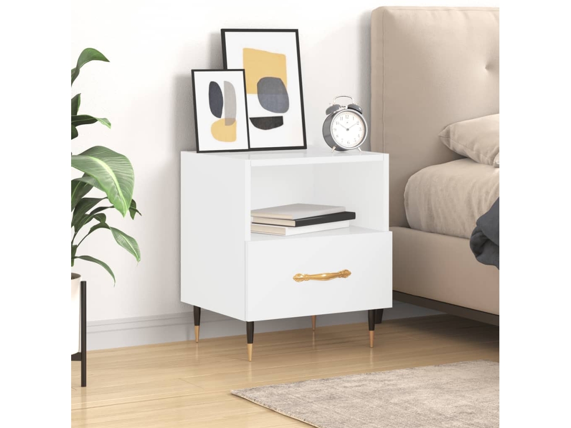 Vidaxl Mesa De Cabeceira Derivados De Madeira Branco Brilhante