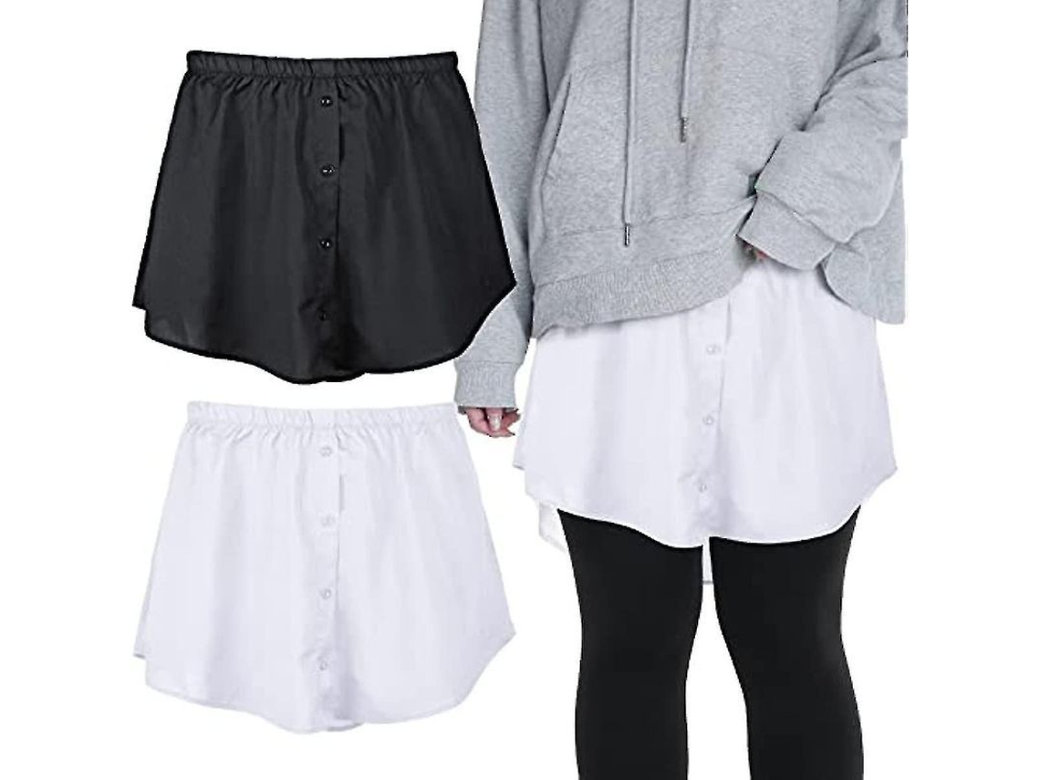 Extensor De Camisa Feminina Mini Ajustável Com Cintura Elástica E Saia Removível Para Camisas, Blusas E Casacos Preto Branco