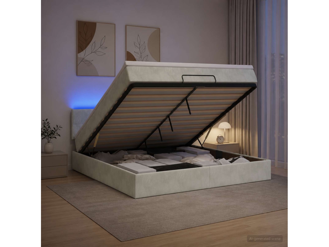 Vidaxl Cama Ottoman Com Colchão E Led Cinzento-claro 180 X 200 Cm