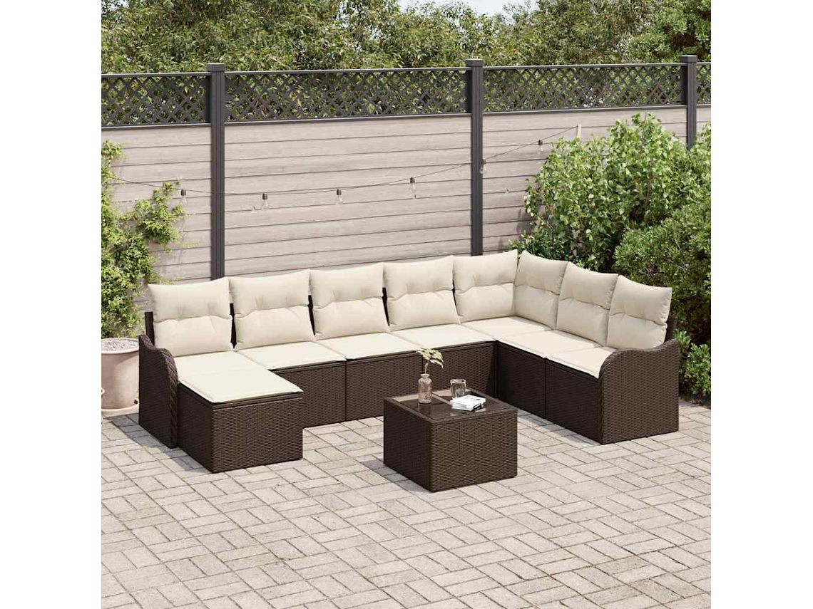 Vidaxl Conjunto De Sofá De Jardim 9 Unid. Castanho Vime Pe