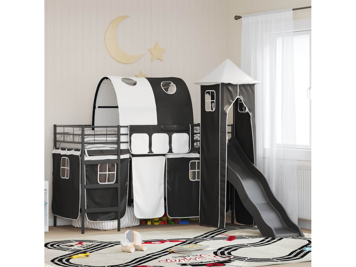 Vidaxl Estrutura De Cama Loft Para Crianças Preto 90 X 190 Cm Metal