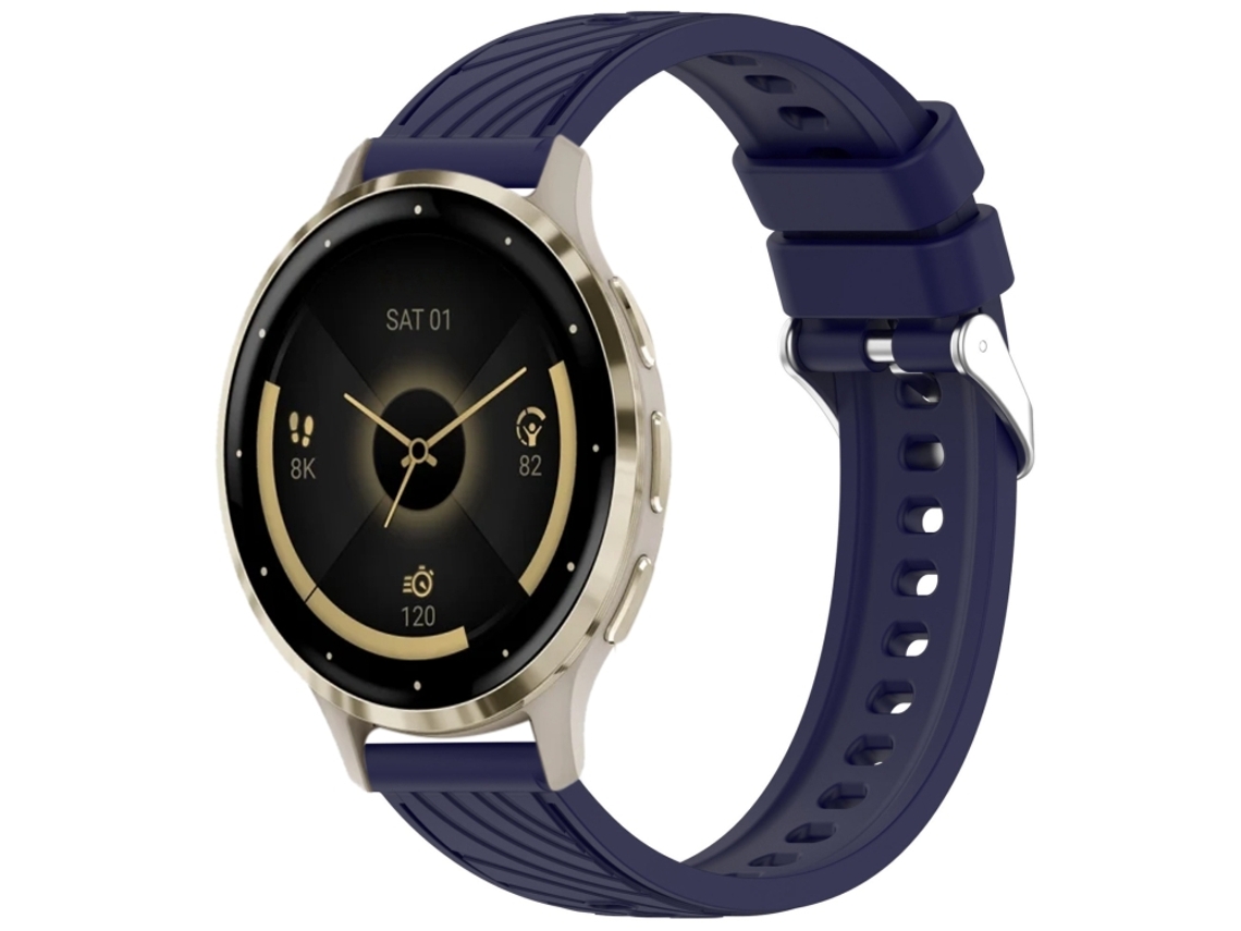 Bracelete Garmin Venu 3s Silicone Textura Listrada Fivela de Aço Prate Azul Meia noite XIAOMOYU (18mm)