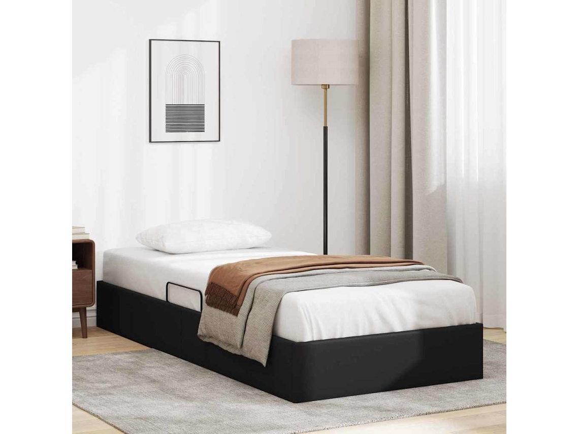 Vidaxl Cama Com Armazenamento Preto 100 X 190 Cm Couro Sintético
