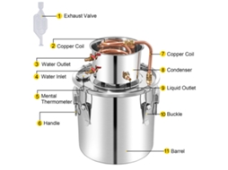 Destilador de Água e Álcool 50 L Alambique para Destilação Doméstica 1 Barril Serpentina em Aço Inoxidável Produzir Whisky Vinho Conhaque Vodka Rum