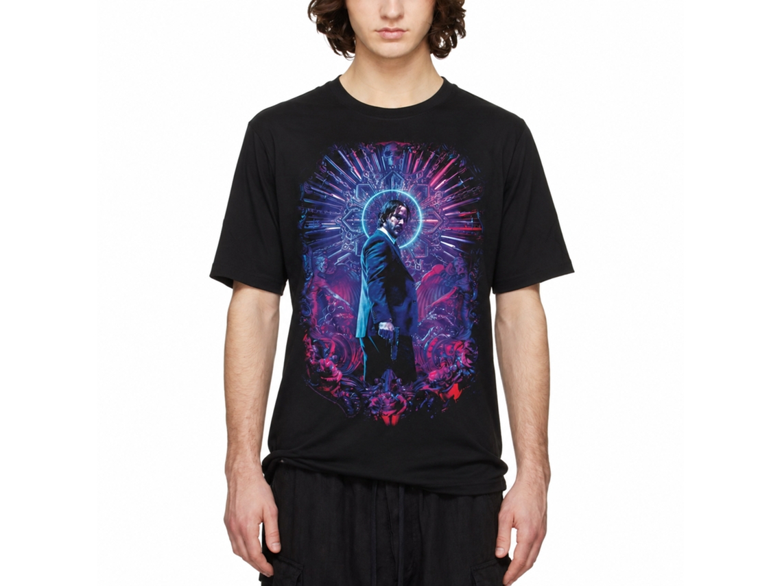 Rockinstone John Wick Neon Halo Black Adult T-shirt Size:m