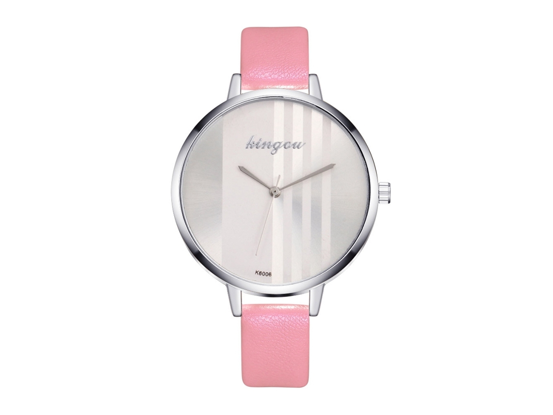 Relógio de Pulso Feminino de Quartzo com Pulseira de Couro Pu Rosa Estilo Simples