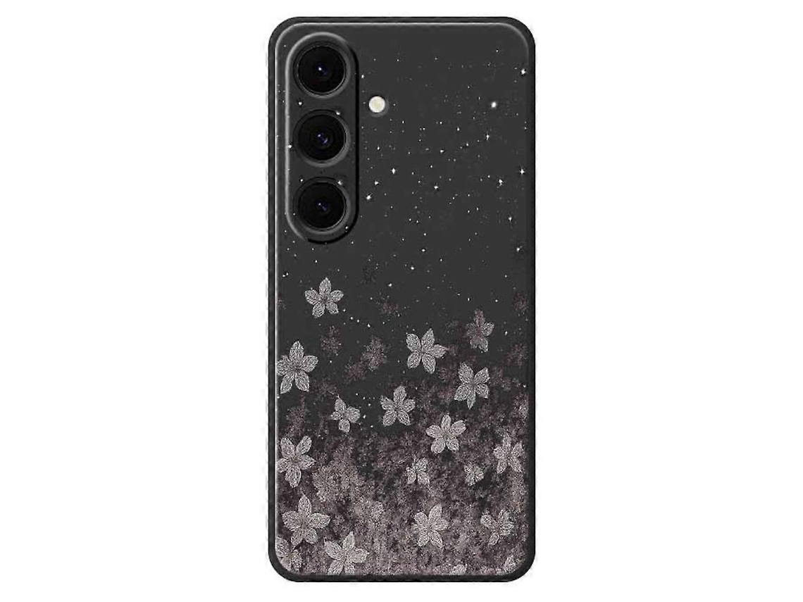 Capa Tkdaddy Para Samsung Galaxy S24 Fe, Cinza, Estampa Floral, Borda Reta, Tpu, Capa Traseira, Preta
