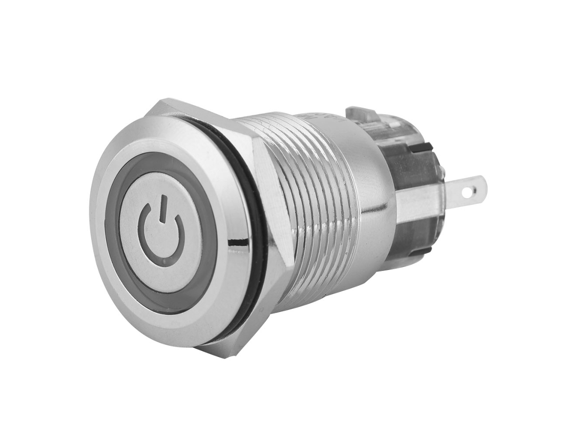 Interruptor Push button Impermeável com Led Azul 24v Auto reset