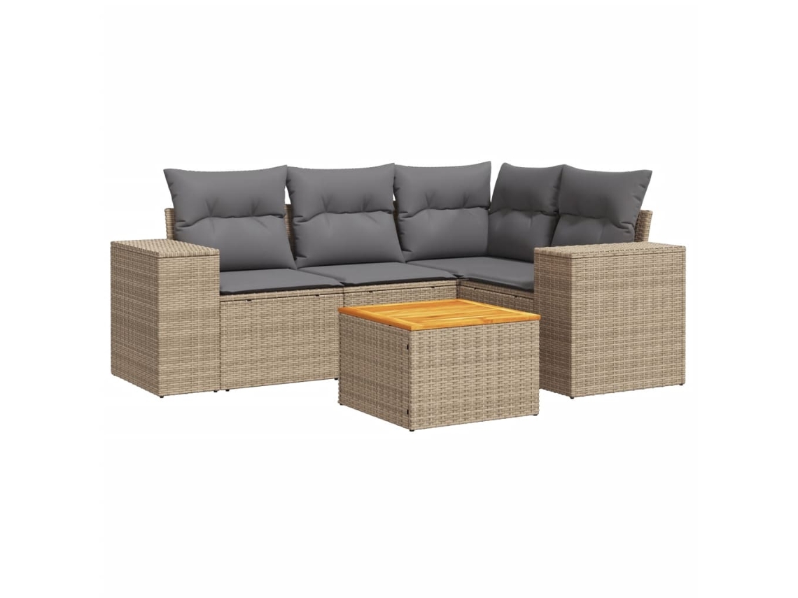 Conjunto de 5 Sofás para Jardim com Almofadões Vime Pe Bege MAISON EXCLUSIVE (5 pcs)