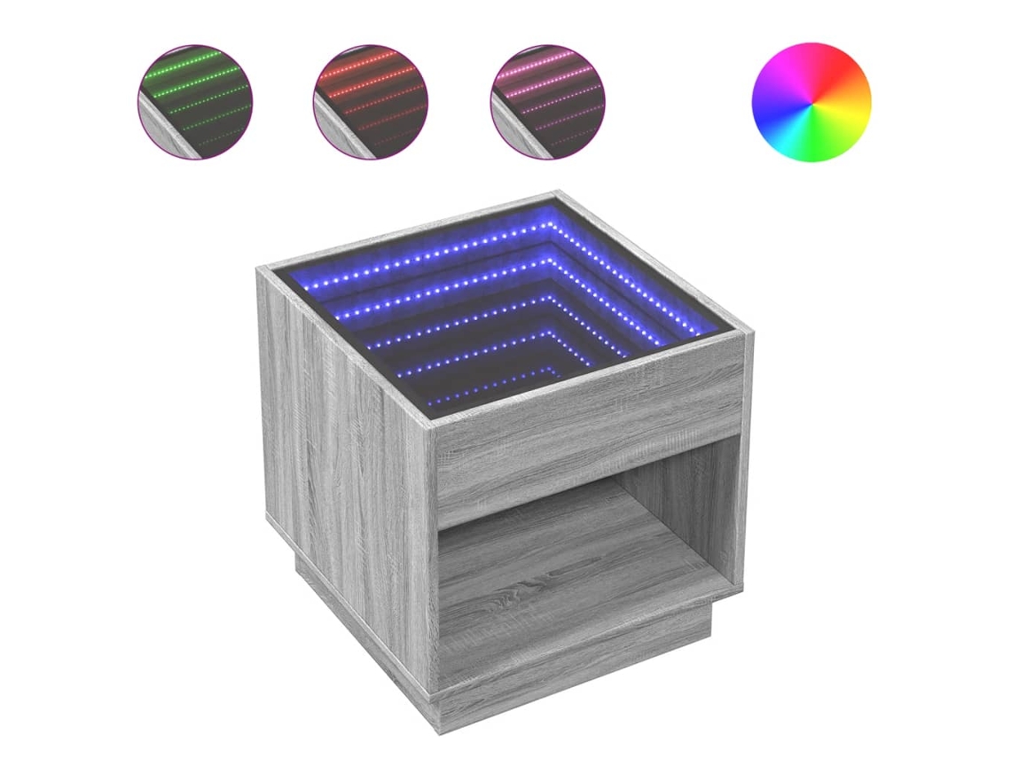 Mesa de cabeceira com LED Infinity Cinzento Sonoma 50x50x50 cm MAISON EXCLUSIVE