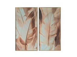 Pintura Home Esprit Castanho Dourado Folhas 80 X 3,5 X 160 Cm (2 Unidades)
