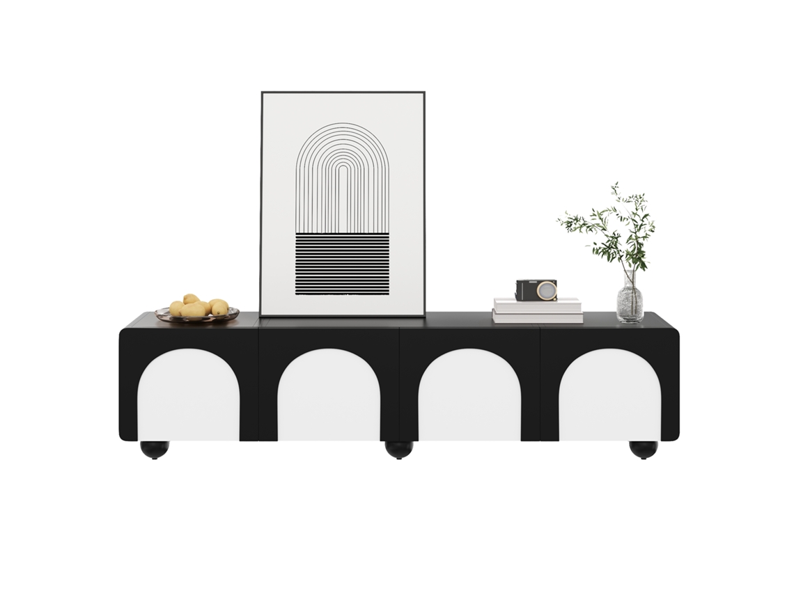 Móvel Tv 180x38x45cm 2 Gavetas 2 Portas Preto Branco Design Clássico Sala