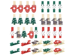 100 grampos de madeira natalinos com estilos de árvore, nevasca, elfo e luva para decoração de festas S/MARCA
