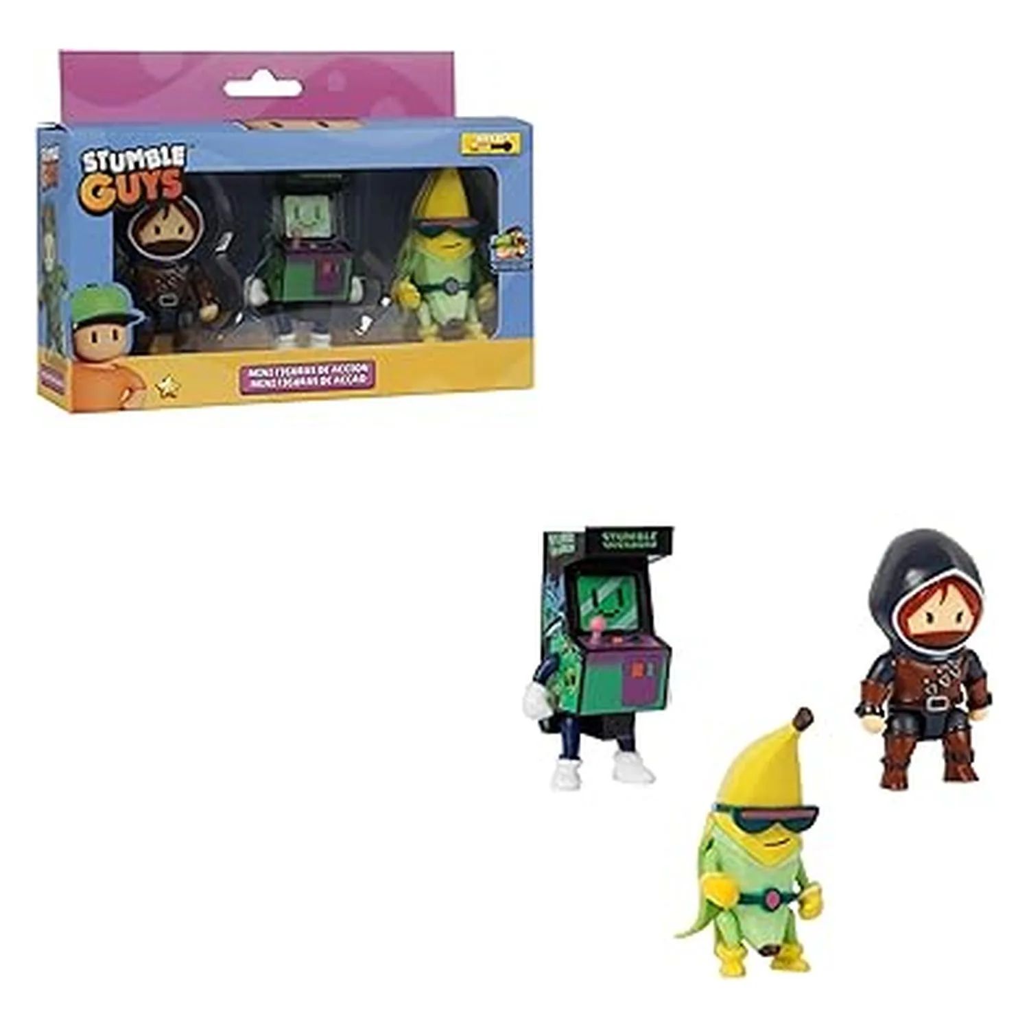 Bizak Stumble Guys Pacote de 3 bonecos Banana Guy, fãs e coleção infantil 64113003 St Inv Sb Bizakp25