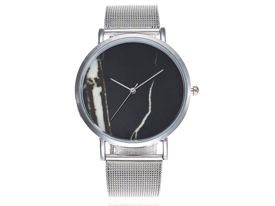 Relógio de casal com mecanismo de quartzo e pulseira de malha metálica de estilo simples (preto)