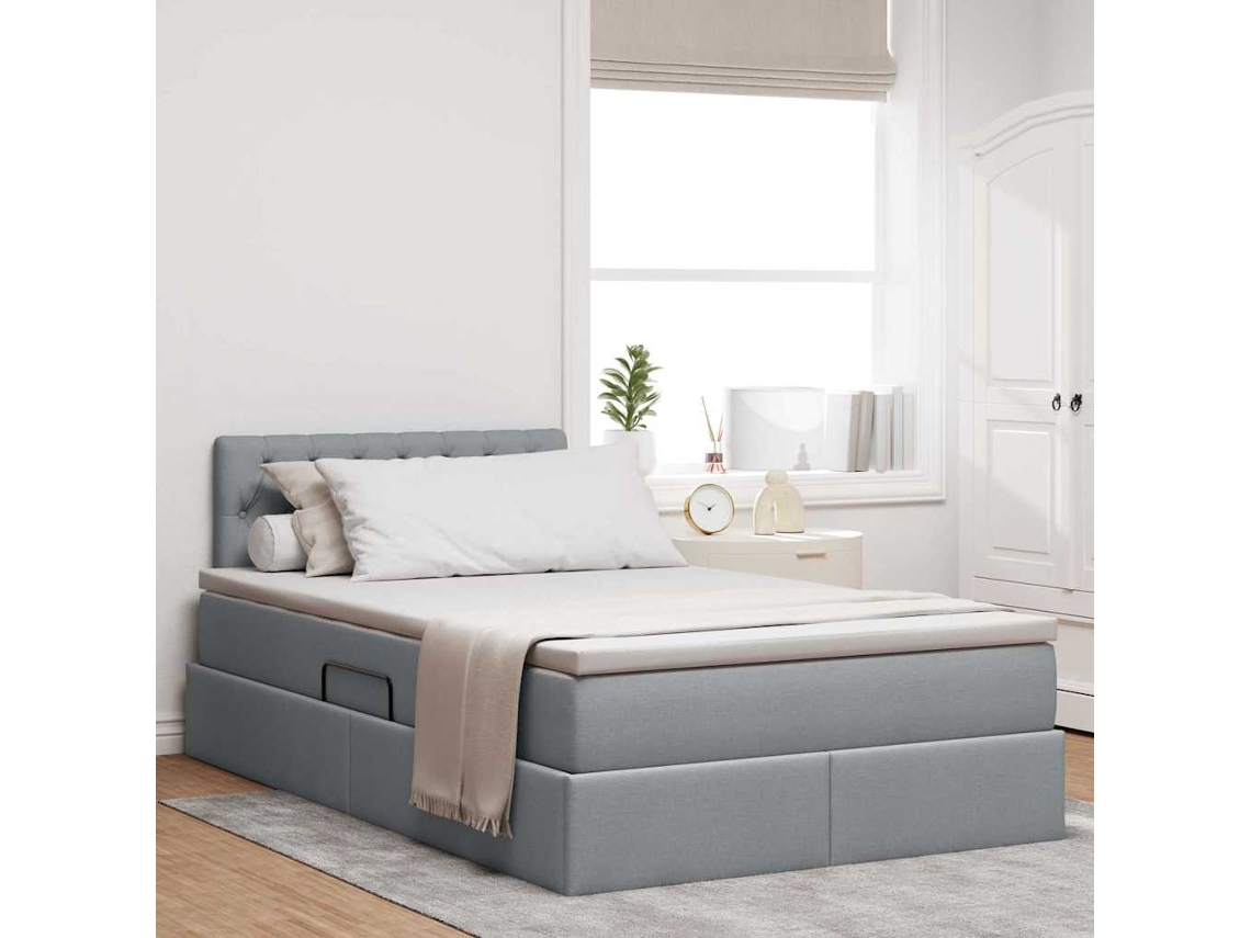 Vidaxl Cama Com Arrumação E Colchão Cinzento-claro 120 X 200 Cm