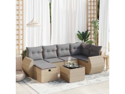 Vidaxl 7 Pcs Conjunto De Sofás P/ Jardim Com Almofadões Vime Pe Bege