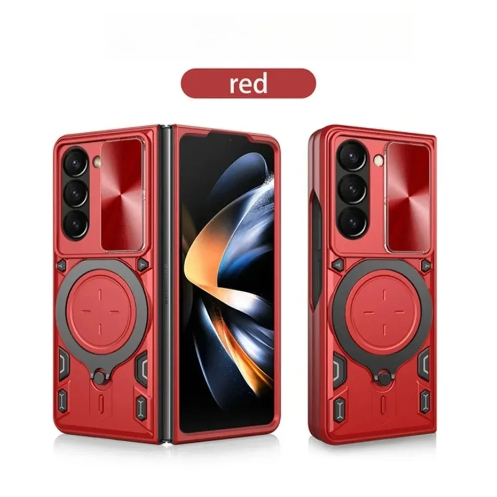 (vermelho, Galaxy Z Fold5) Capa Antichoque Com Anel Magnético Giratório 360° (compatível Com Suporte Veicular) E Tampa Deslizante Para A Câmera