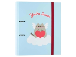 Pusheen Fichário A4 2 Argolas Coleção Amor Purrfeito Com Elástico De Fechamento Azul Celeste