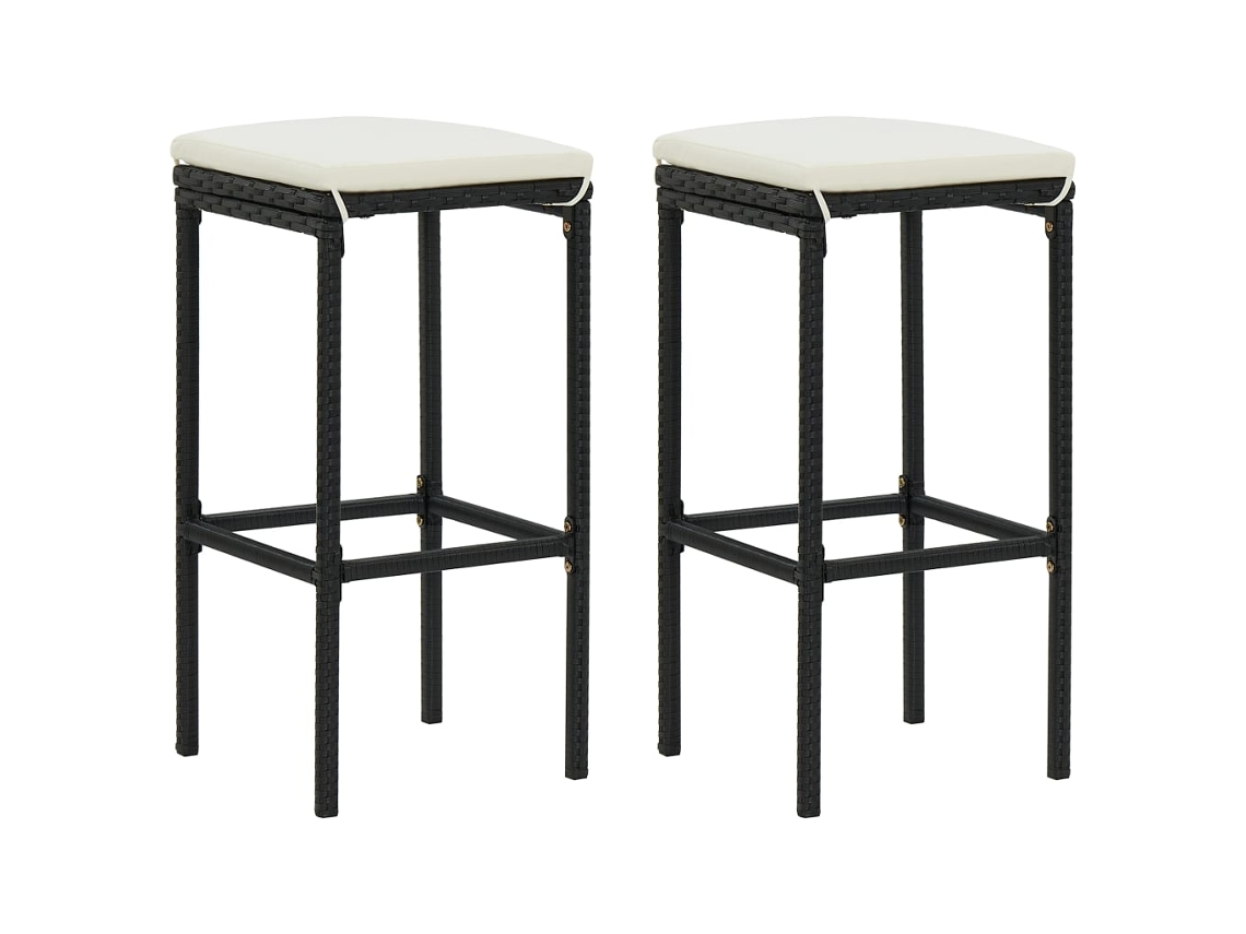 Vidaxl Bancos De Bar Com Almofadões 2 Pcs Vime Pe Preto