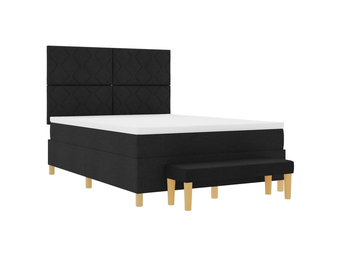 Cama Bospring Com Colchão E Banco Preta Tecido Vidaxl Preto Fabric (140x200 Cm)