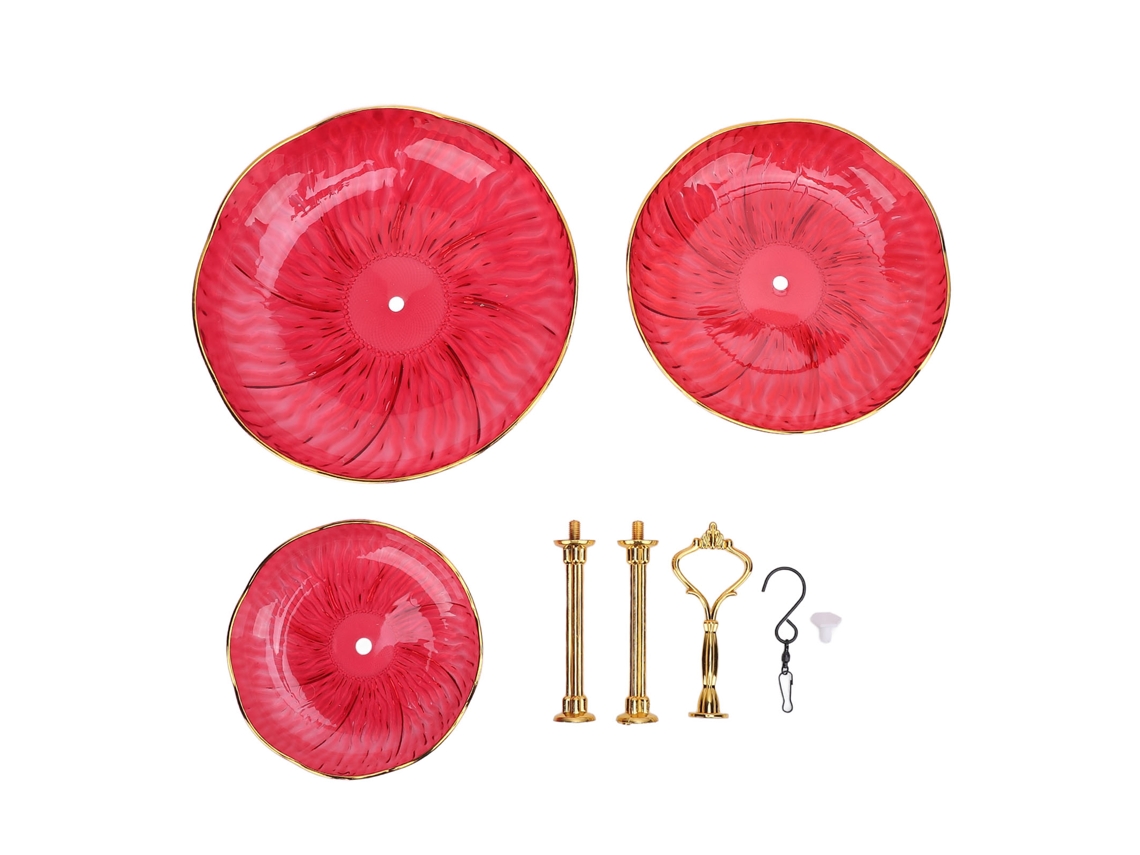 Comedouro para Pássaros Primerox pendente 3 níveis acrílico bandeja banho jardim decoração (vermelho)