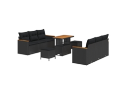 Conjunto 11 Conjunto De Sofá De Jardim Vidaxl Preto Vime Pe (204 X 179 X 85 Cm)