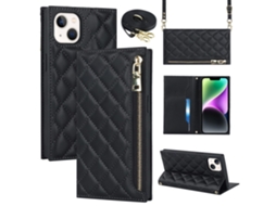 Capa Pega Paraapple Para Iphone 14 Plus Pele Sintética Preto