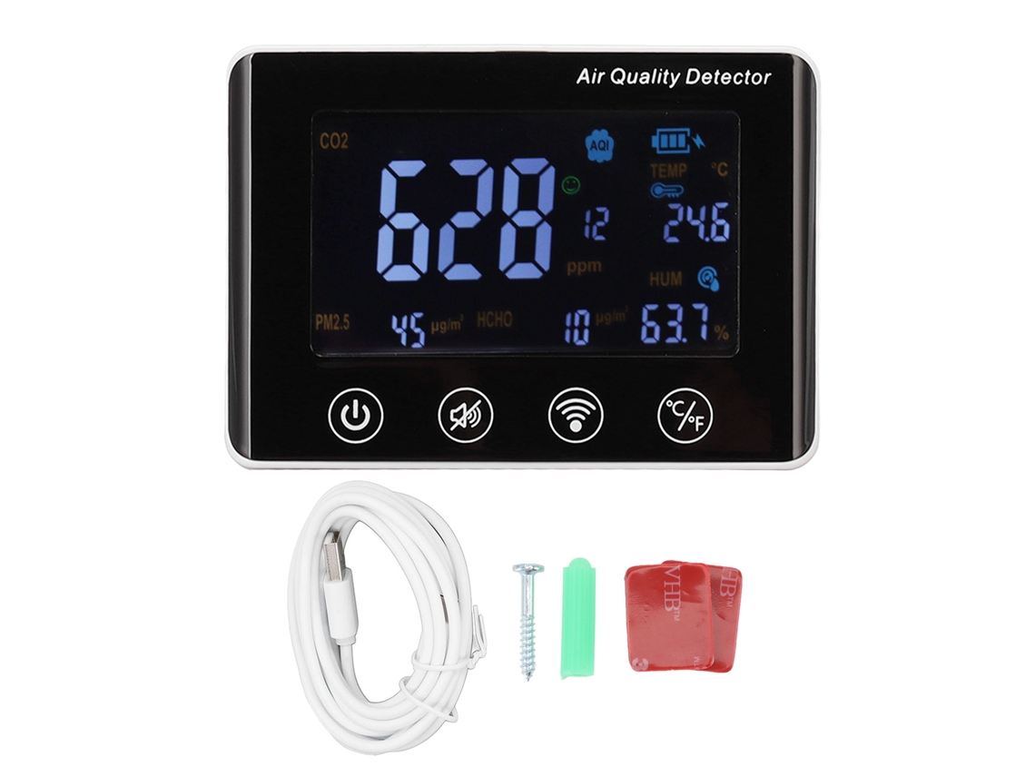 Detector E Monitor De Co2 De Parede Com Função De Alarme Sonoro De 5w