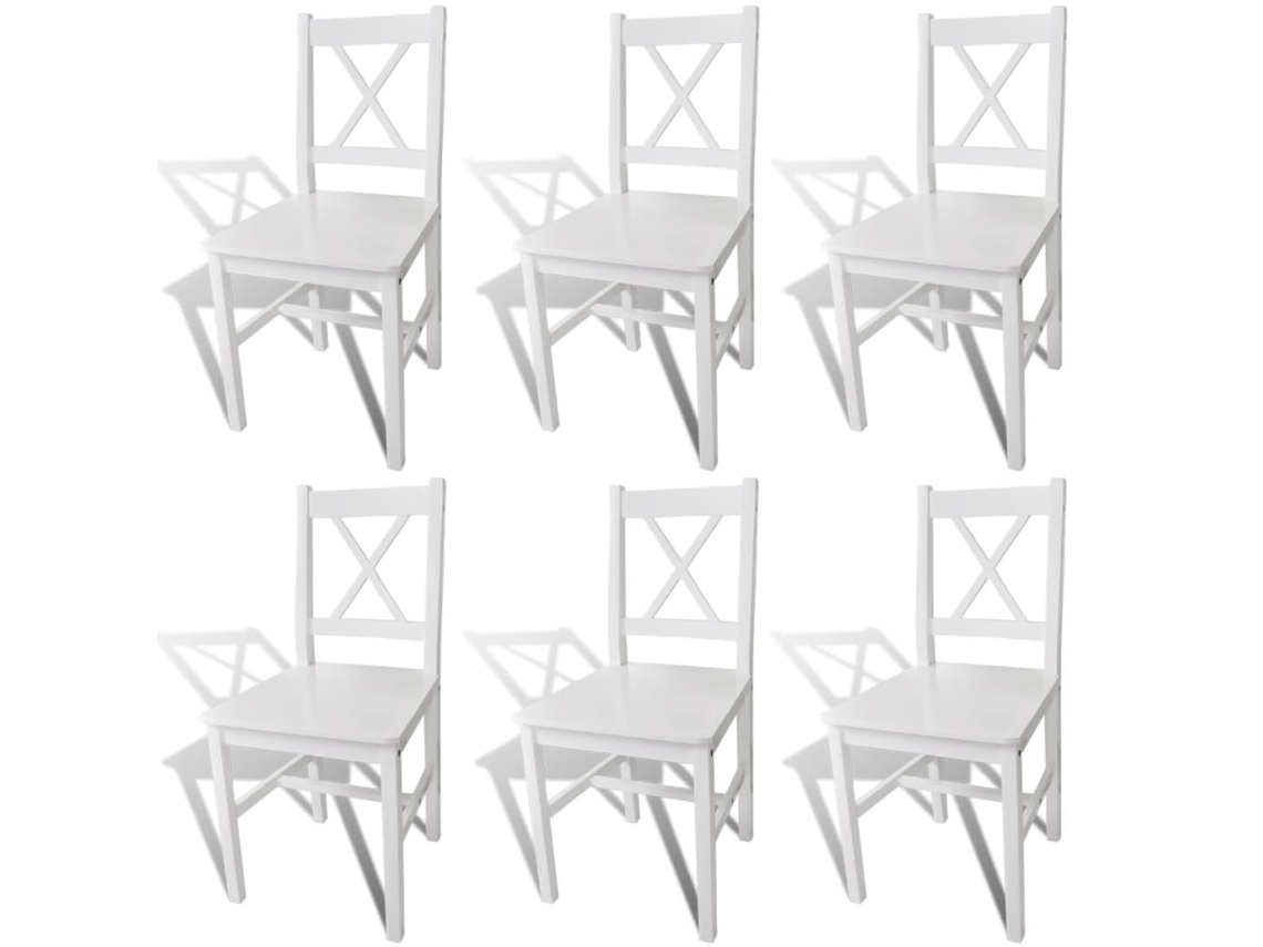 Vidaxl Cadeiras De Jantar 6 Pcs Madeira De Pinho Branco