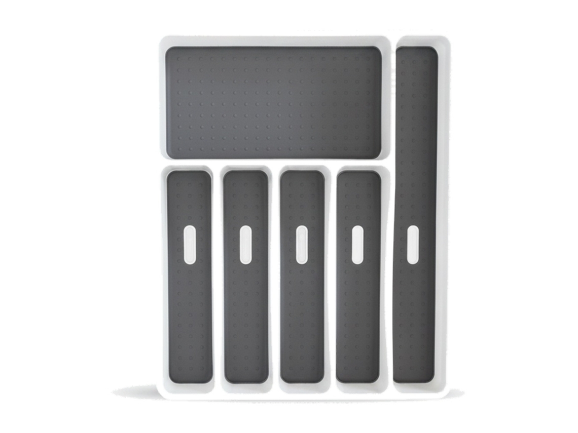 Tabuleiro De Talheres Relaxdays Para Gaveta, Organizador Com 6 Compartimentos, Plástico, 5x32,5x40,5cm, Branco/antracite