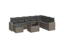 Conjunto de 9 Sofás para Jardim com Almofadões Vime Pe Cinzento MAISON EXCLUSIVE (90x200 cm)
