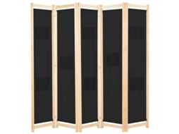 Vidaxl Divisória De Quarto Com 5 Painéis 200x170x4 Cm Tecido Preto