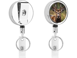 Porta Crachá Retrátil Enfermagem Com Estampa De Animais Selvagens Veado, Urso, Alce, Clipe E Argola Chaveiro
