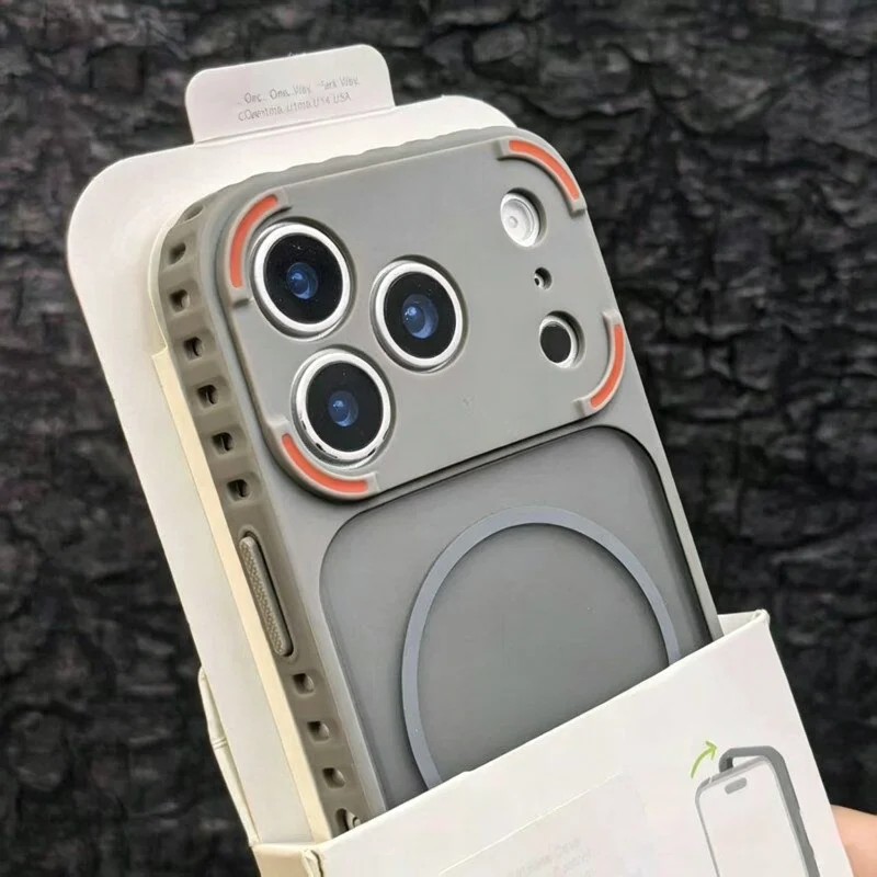 (iphone 16 Cinza) Capa Protetora Magnética, Textura Fosca Tipo Armadura, Carregamento Sem Fio Transparente.