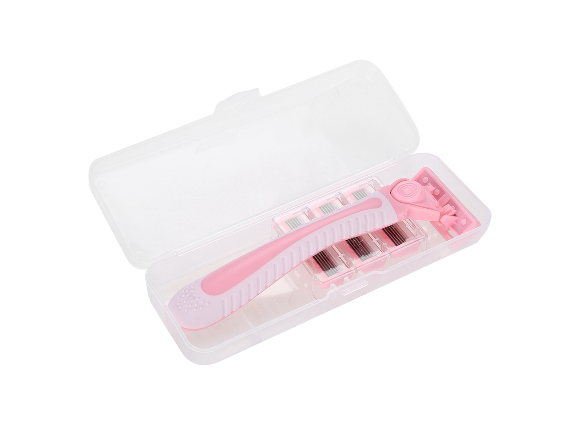 Razor Manual Para Mulheres Com 6 Lâminas De Aço Inox E 4 Cabeças, Depilador Corporal Rosa Anti-aderente
