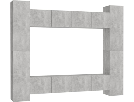 8 pcs conjunto de móveis de TV contraplacado cinzento cimento