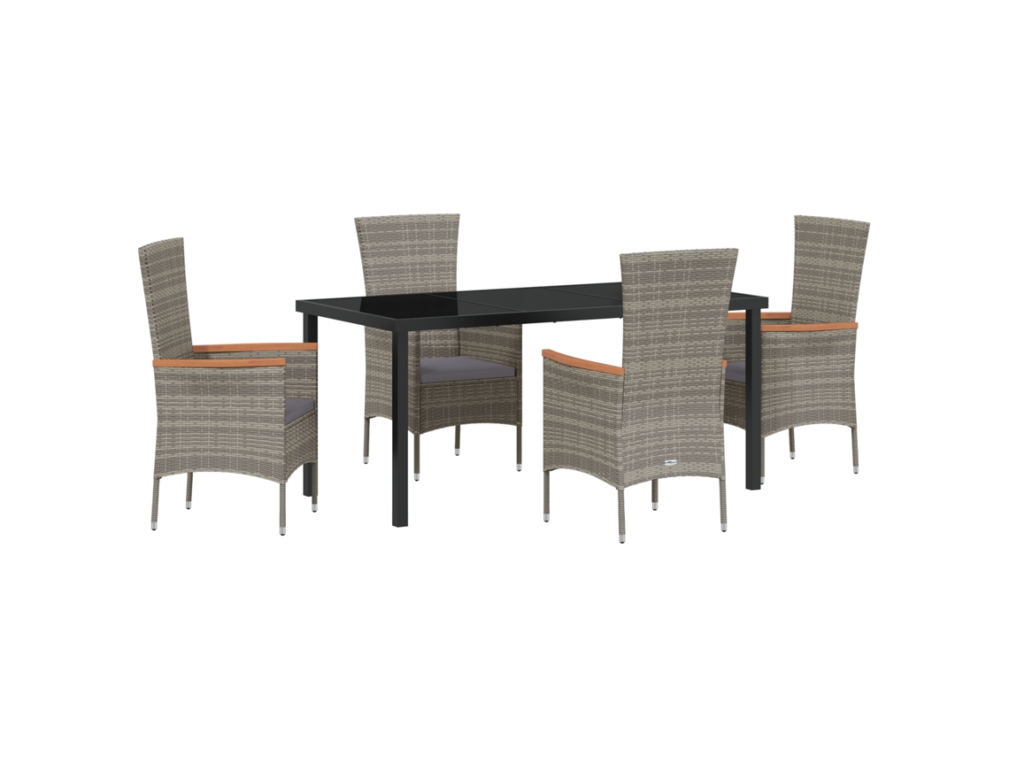 Conjunto 5 De Jantar De Jardim De Vidaxl Com Almofadas De Vime Pe Cinza