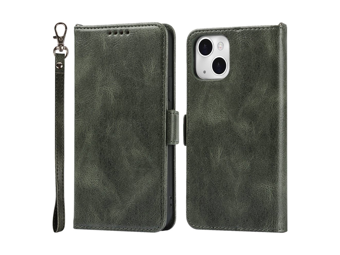 Capa Para Iphone 14 Pele Sintética Anti-choque Magnética Verde