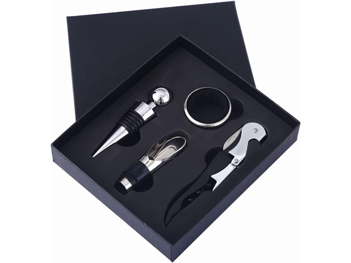Abridor De Garrafas, Conjunto De 4 Acessórios Para Vinho, Aço Inoxidável, Requintado, Compacto