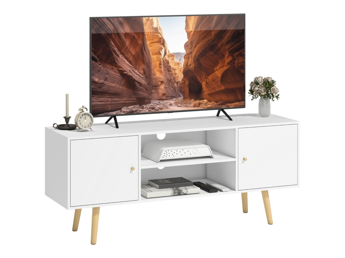 Móvel Para Tv Branco Com 2 Portas E 2 Prateleiras,ideal Para Tvs Até 55 Polegadas,dimensões 120x34x50 Cm