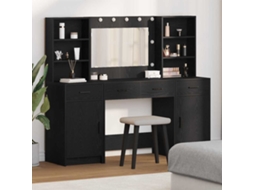 Vidaxl Conjunto De Mesa De Maquiagem Com Led 3 Unid. Carvalho Preto