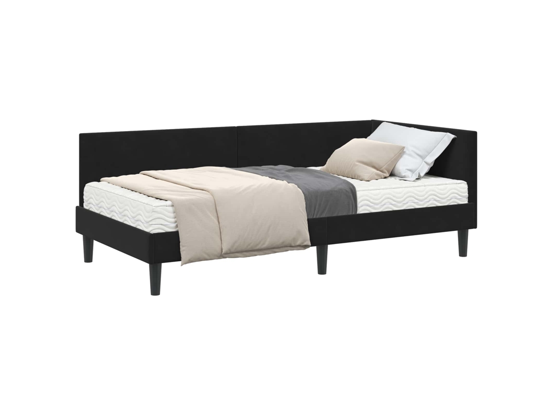 SYFAX™ Estrutura de Cama de Canto com Colchão 2 Pcs Preto Veludo