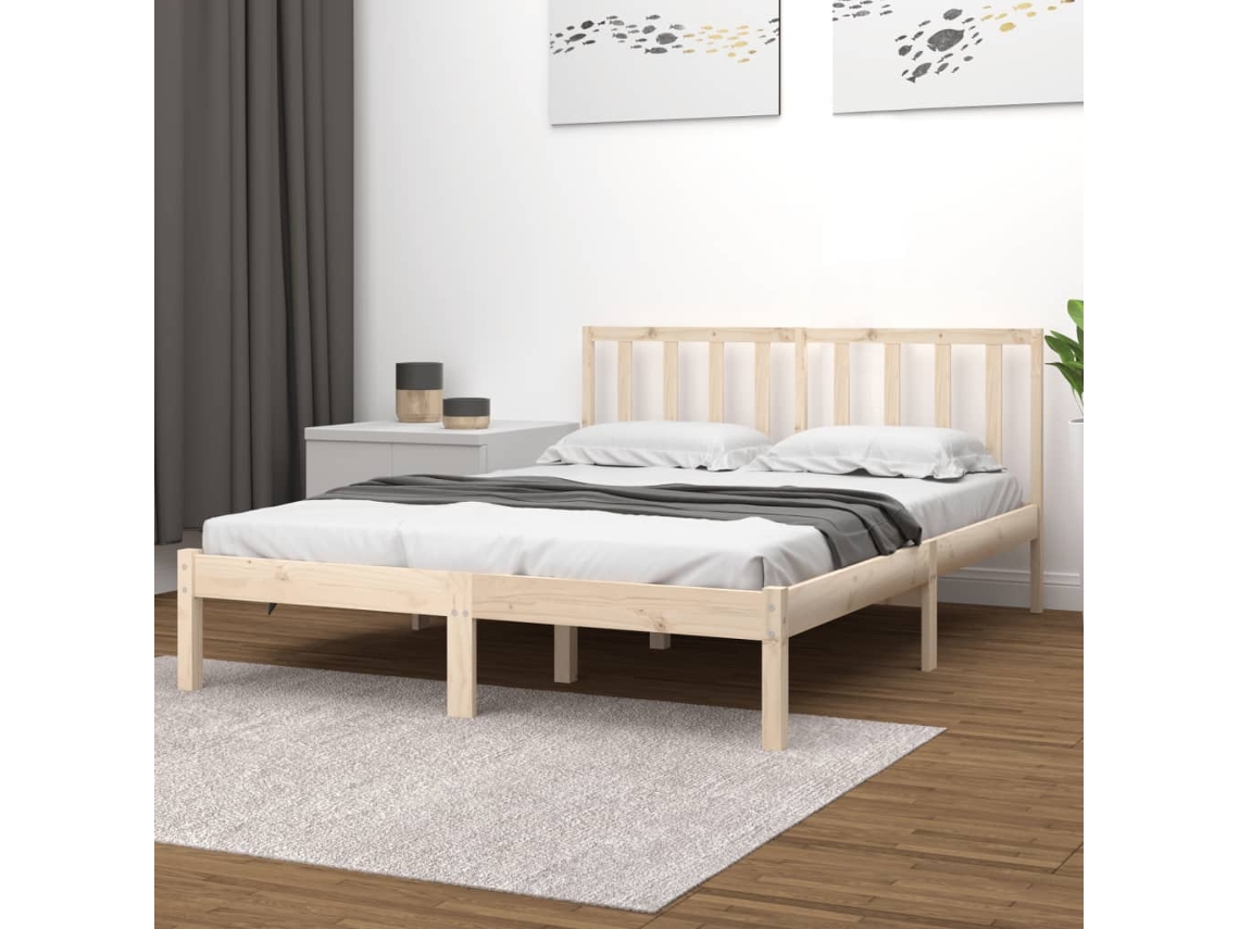 Estrutura De Cama 200x200 Cm Madeira De Pinho Maciça