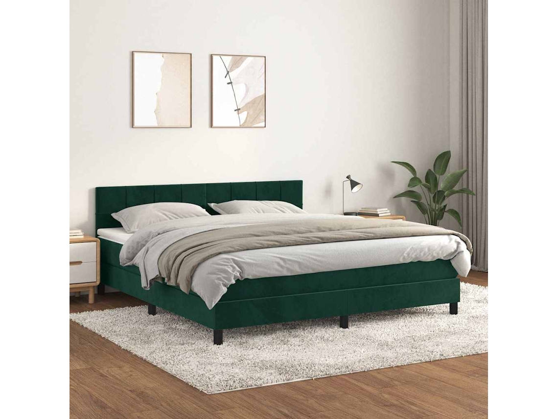 Vidaxl Cama Com Molas/colchão 180x200 Cm Veludo Verde-escuro