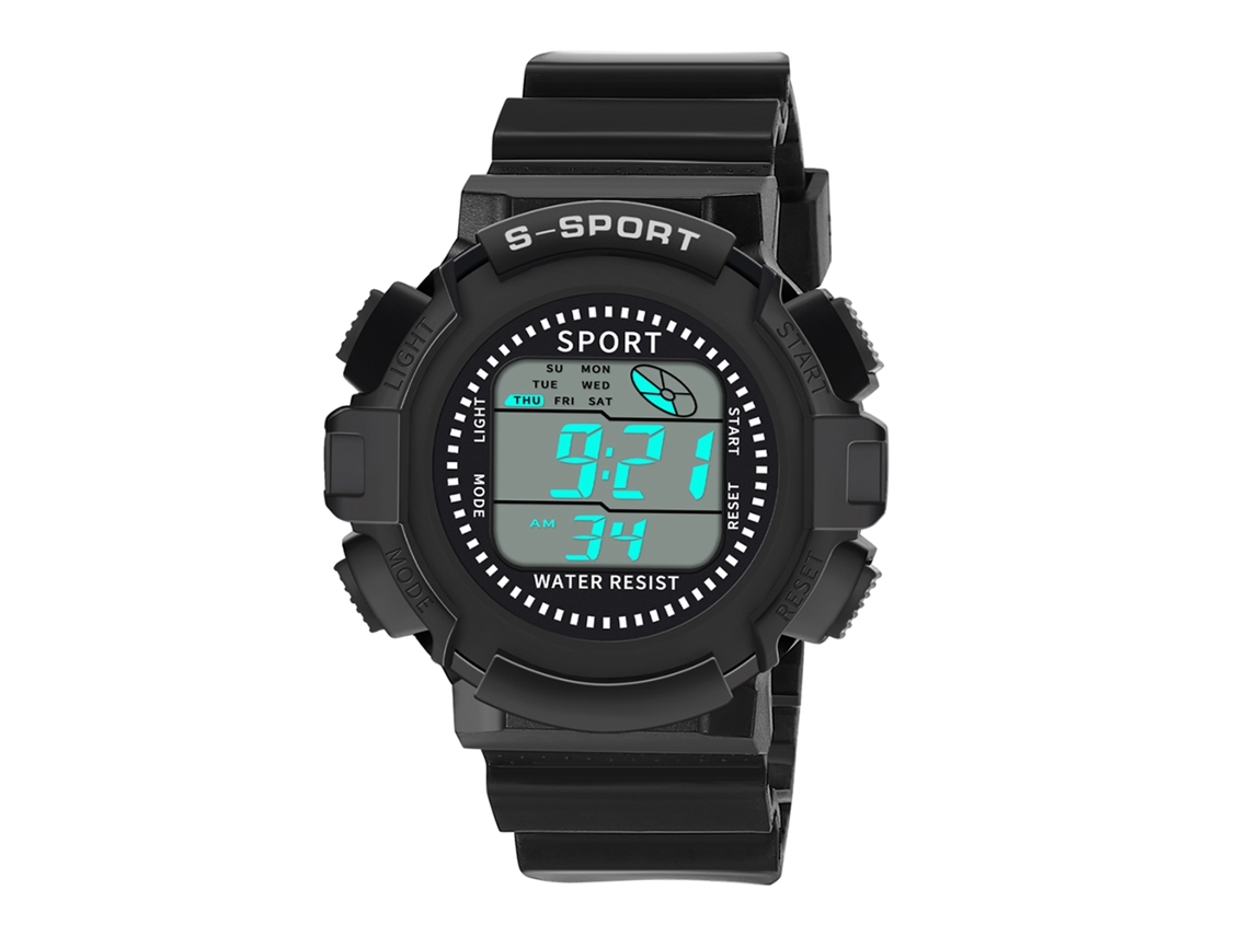 Relógio eletrônico esportivo casual com pulseira de PVC e movimento digital (preto)
