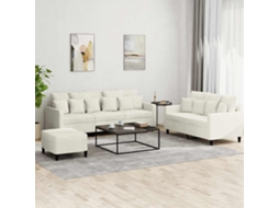 Vidaxl 3 Pcs Conjunto De Sofás Com Almofadões Veludo Cor Creme